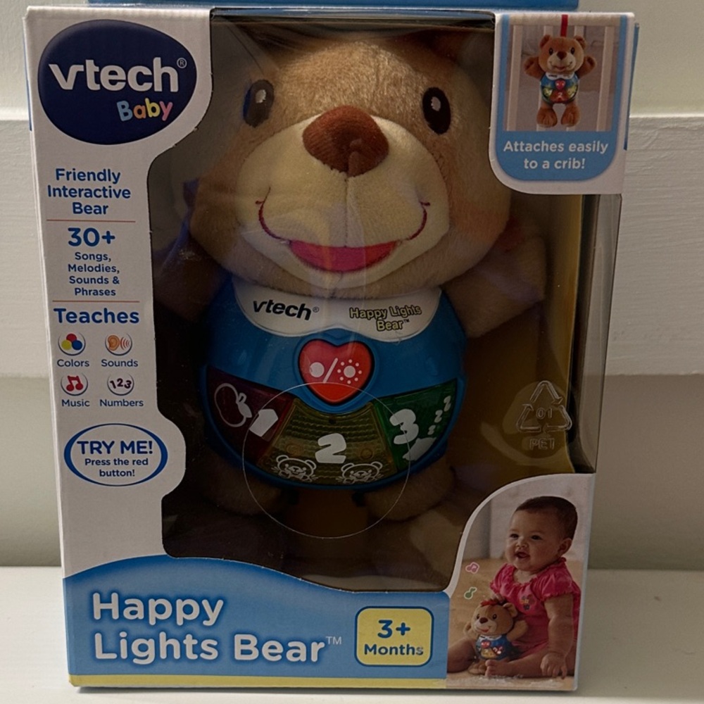 🐻 NWT•VTech Happy Lights Bear - Brown and Blue